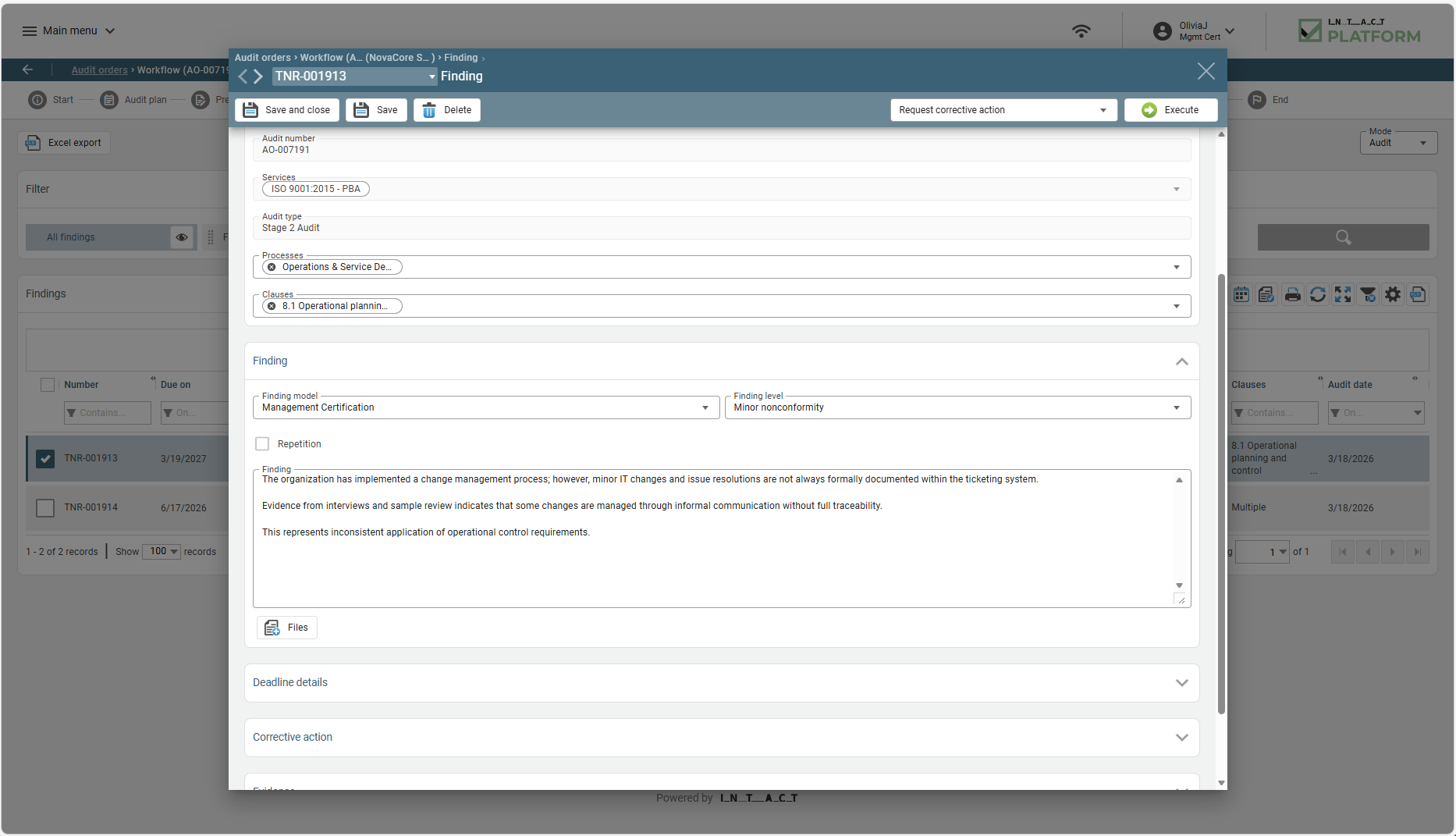 Findings Management screenshot